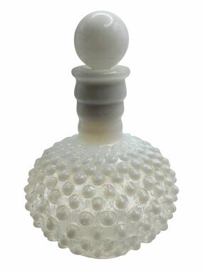 Vintage Fenton-Style Hobnail Milk Glass Perfume Bottle with Stopper